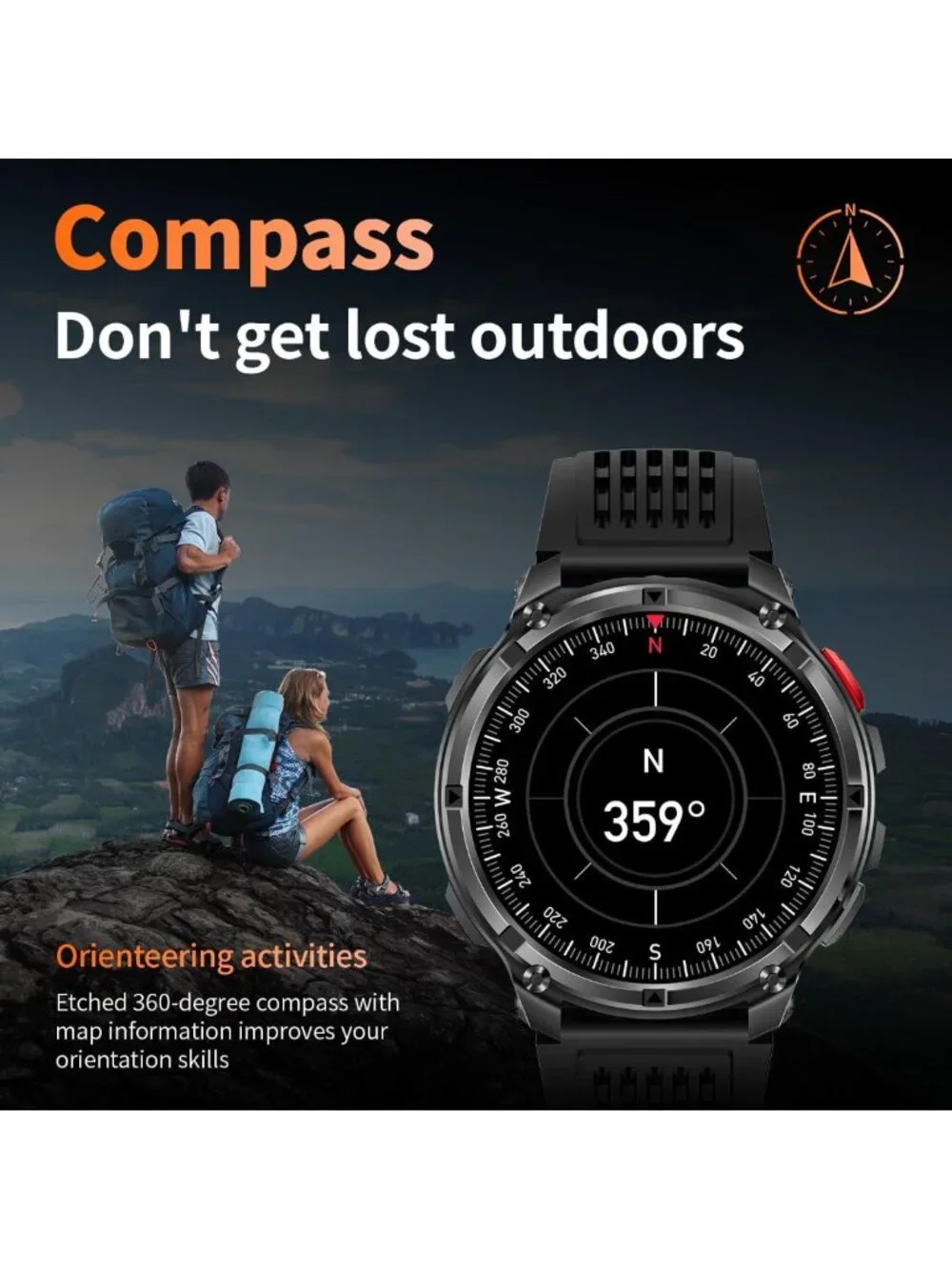 Men's Military Sport Smart Watch - Fitness Tracker, Waterproof, 100+ Modes